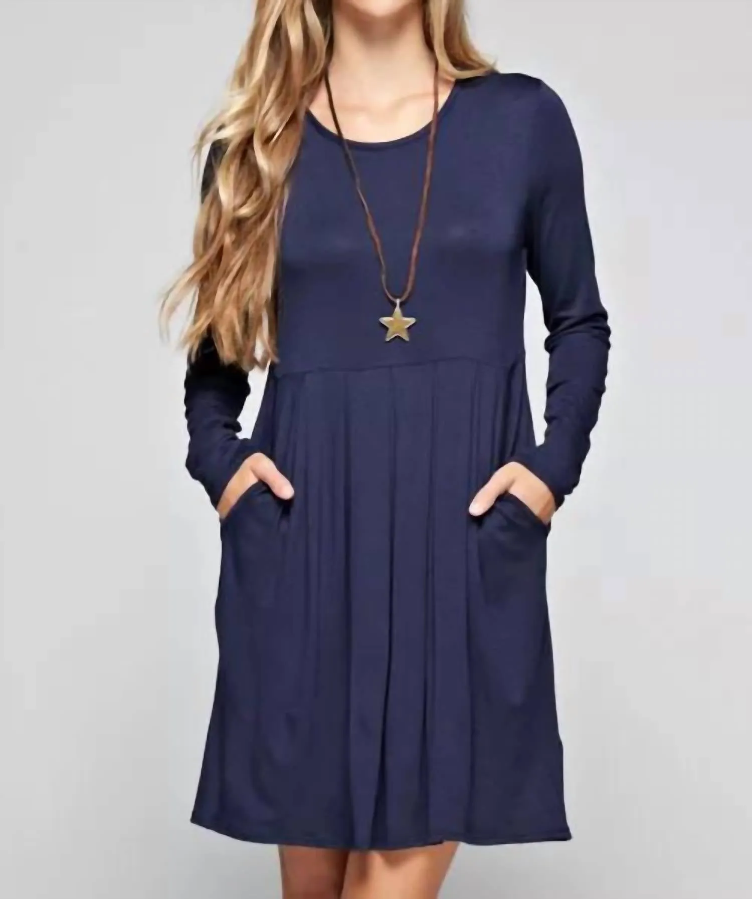12Pm By Mon Ami - Pleated Solid Classic Dress