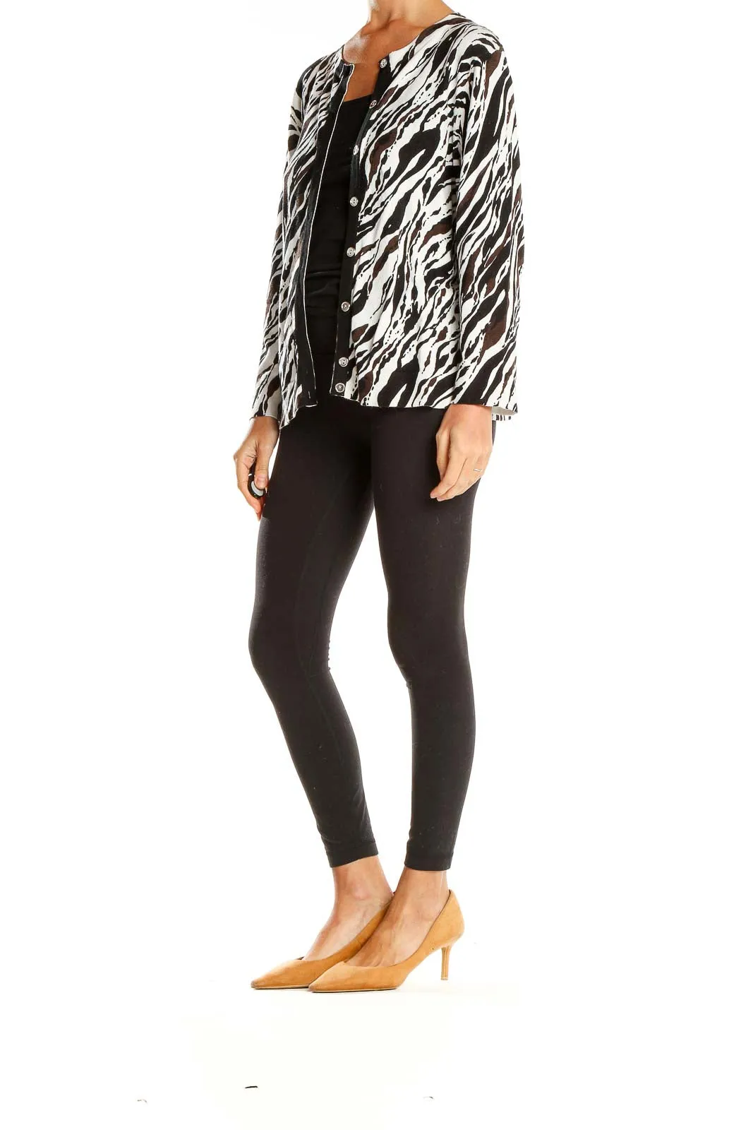 Black and White Zebra Print Knit Cardigan