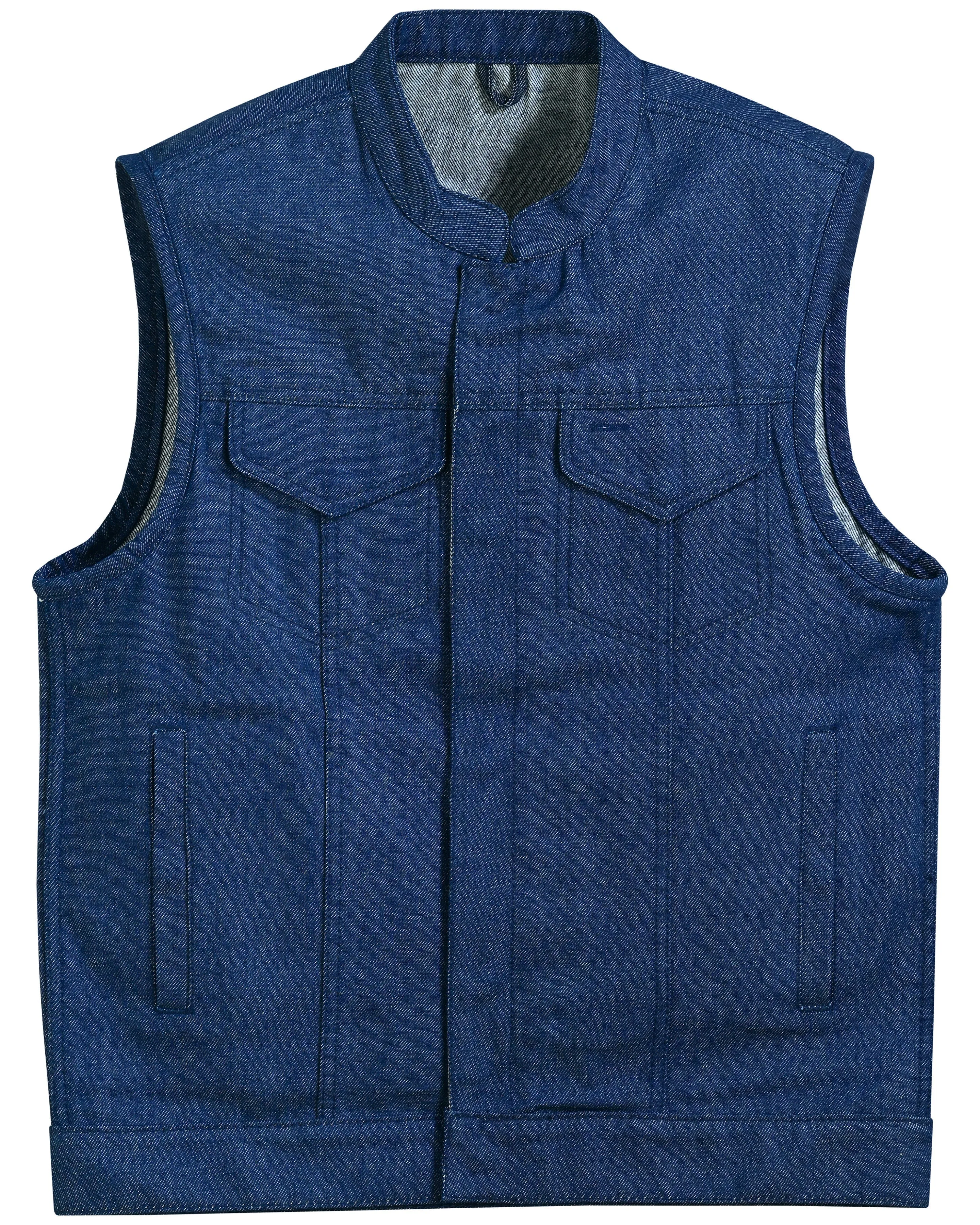 DM Men's Blue Rough Rub-Off Raw Finish Denim Vest