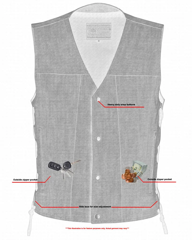 DM Men's Rough Rub-Off Raw Finish Broken Gray Denim Vest
