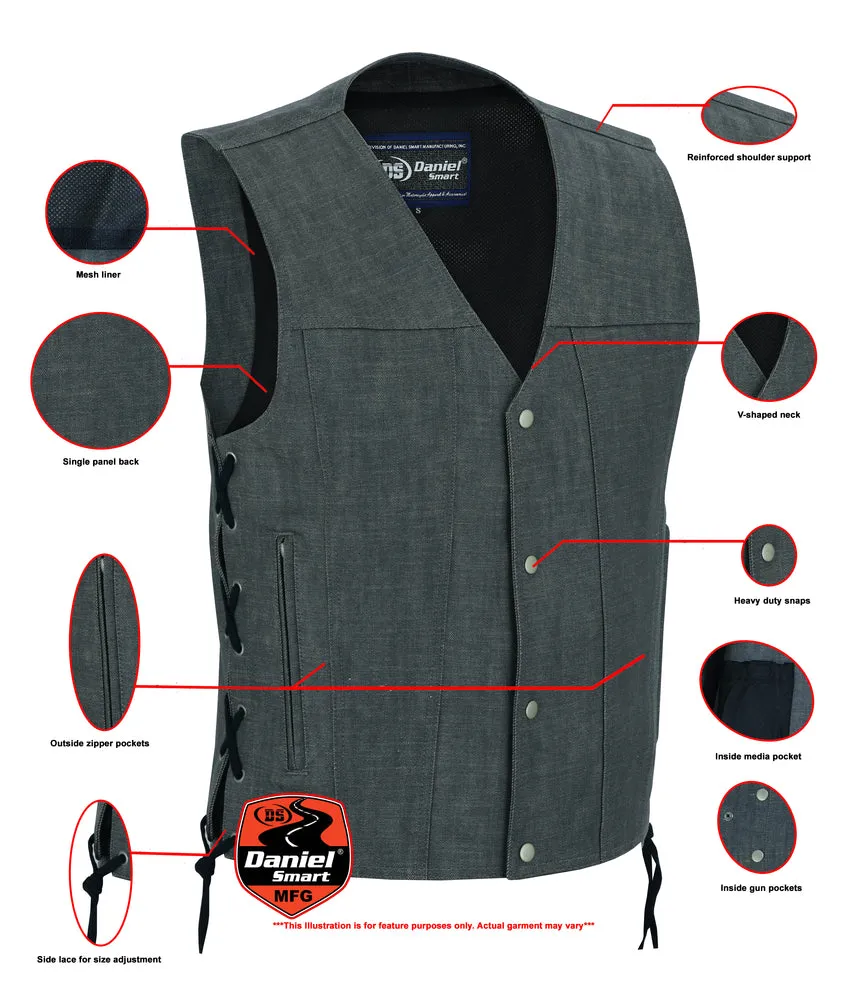 DM Men's Rough Rub-Off Raw Finish Broken Gray Denim Vest