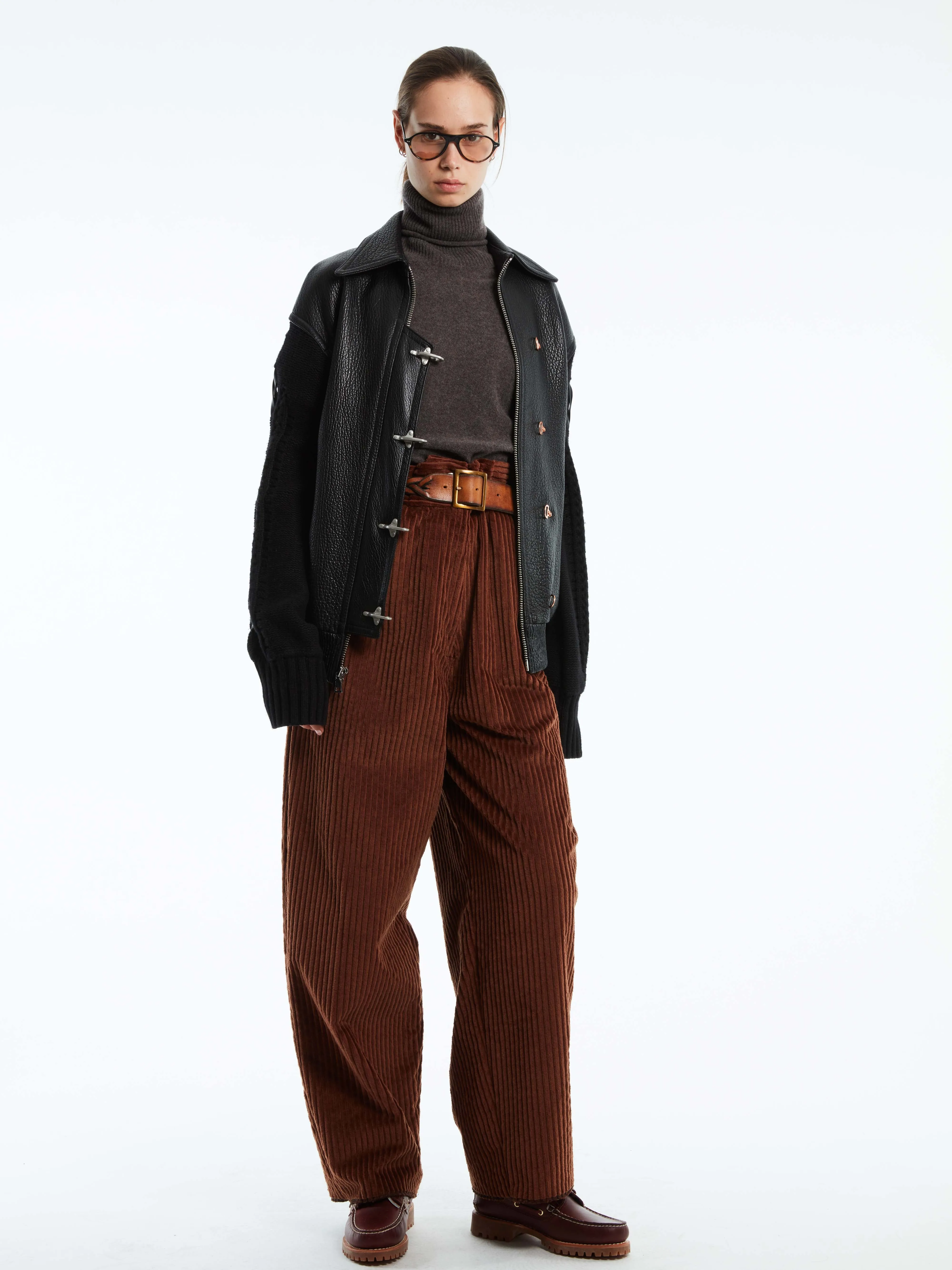 ELONGATED KNIT SLEEVE LEATHER COMBO BOMBER