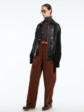 ELONGATED KNIT SLEEVE LEATHER COMBO BOMBER