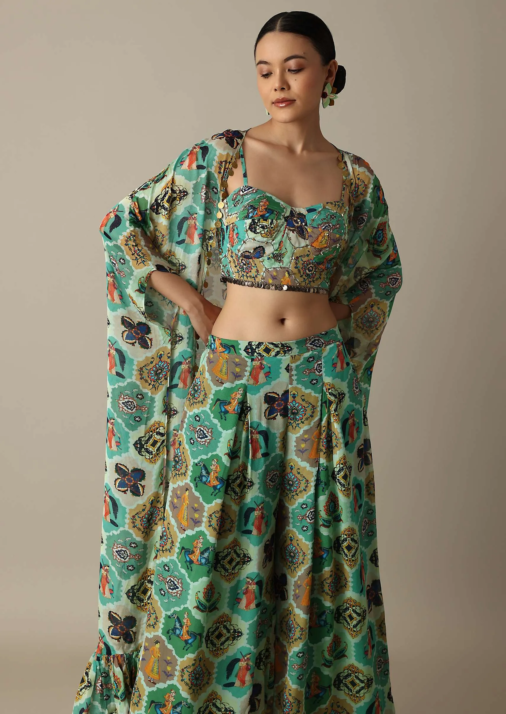 Enchanting Green Chiffon Printed Palazzo Set