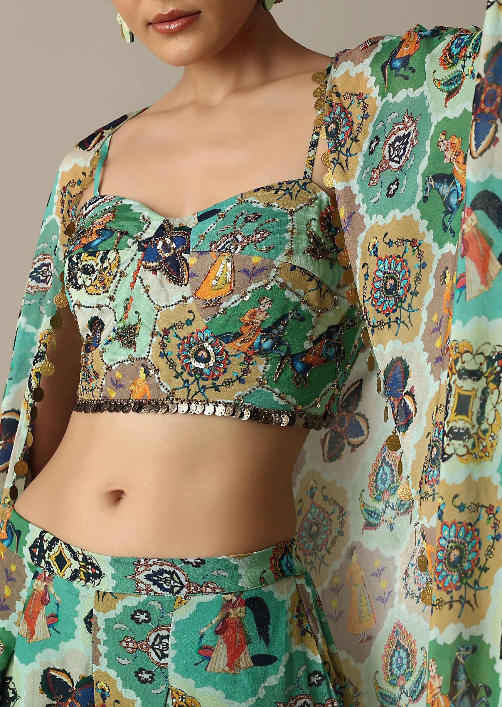 Enchanting Green Chiffon Printed Palazzo Set