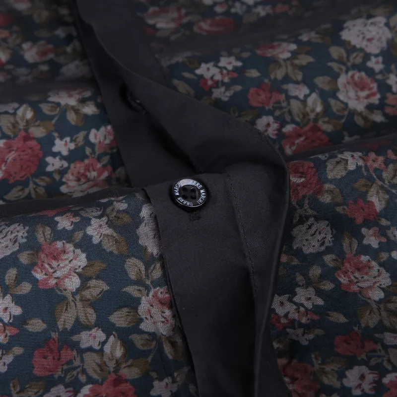 Half Chest Full Floral Printed Black Men Shirts