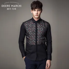 Half Chest Full Floral Printed Black Men Shirts