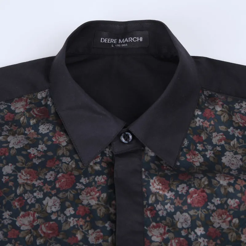 Half Chest Full Floral Printed Black Men Shirts