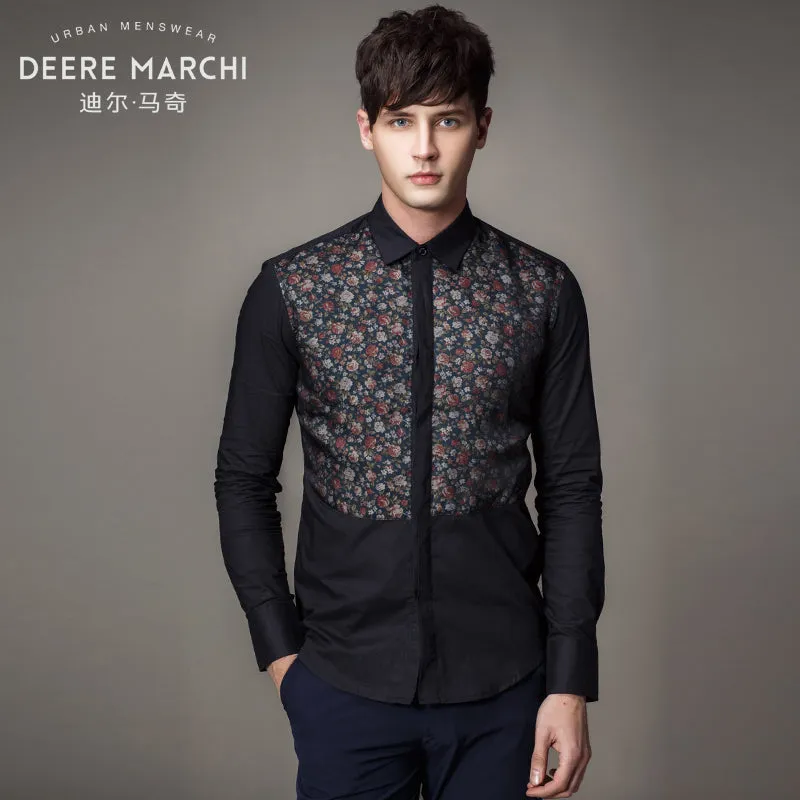 Half Chest Full Floral Printed Black Men Shirts