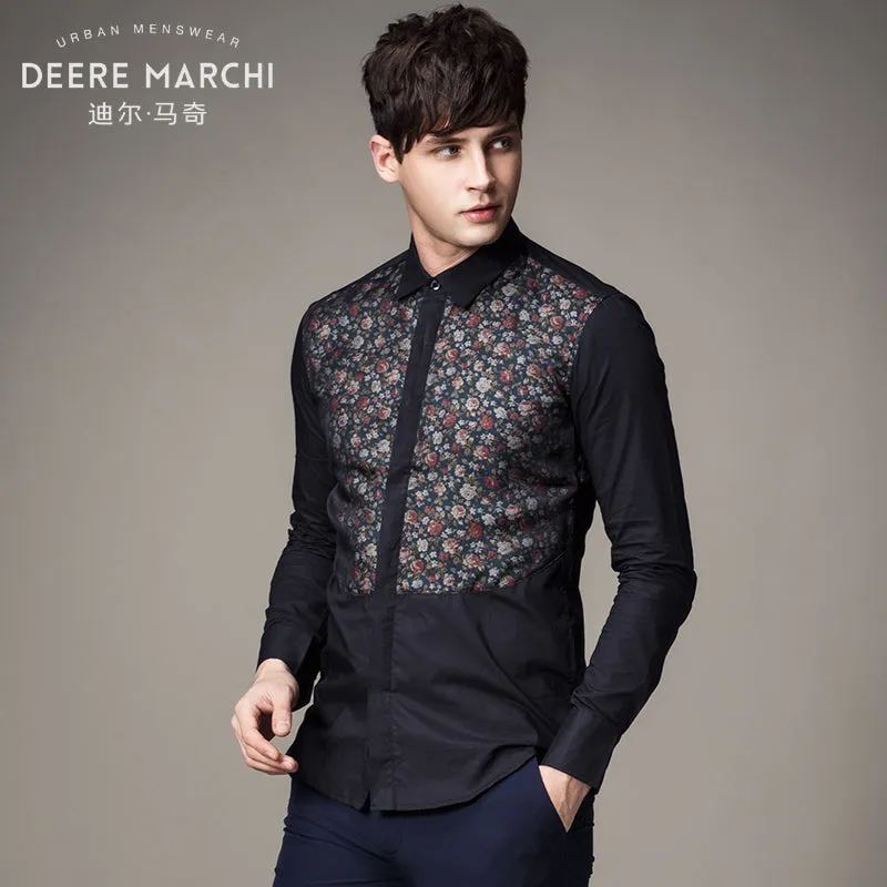 Half Chest Full Floral Printed Black Men Shirts