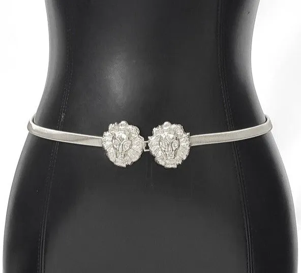 Lion Heads 2 Silver Stretch Belt