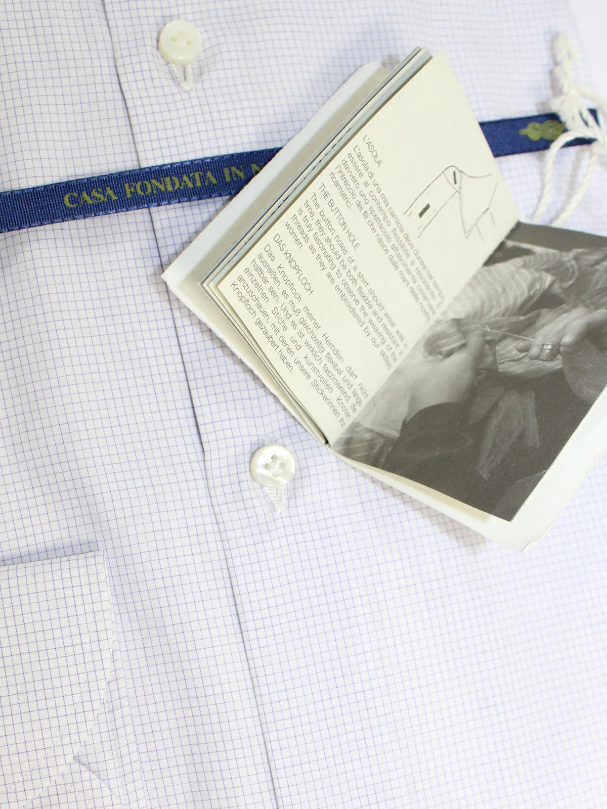 Luigi Borrelli Dress Shirt ROYAL COLLECTION White Purple Micro Check 38 - 15 SALE