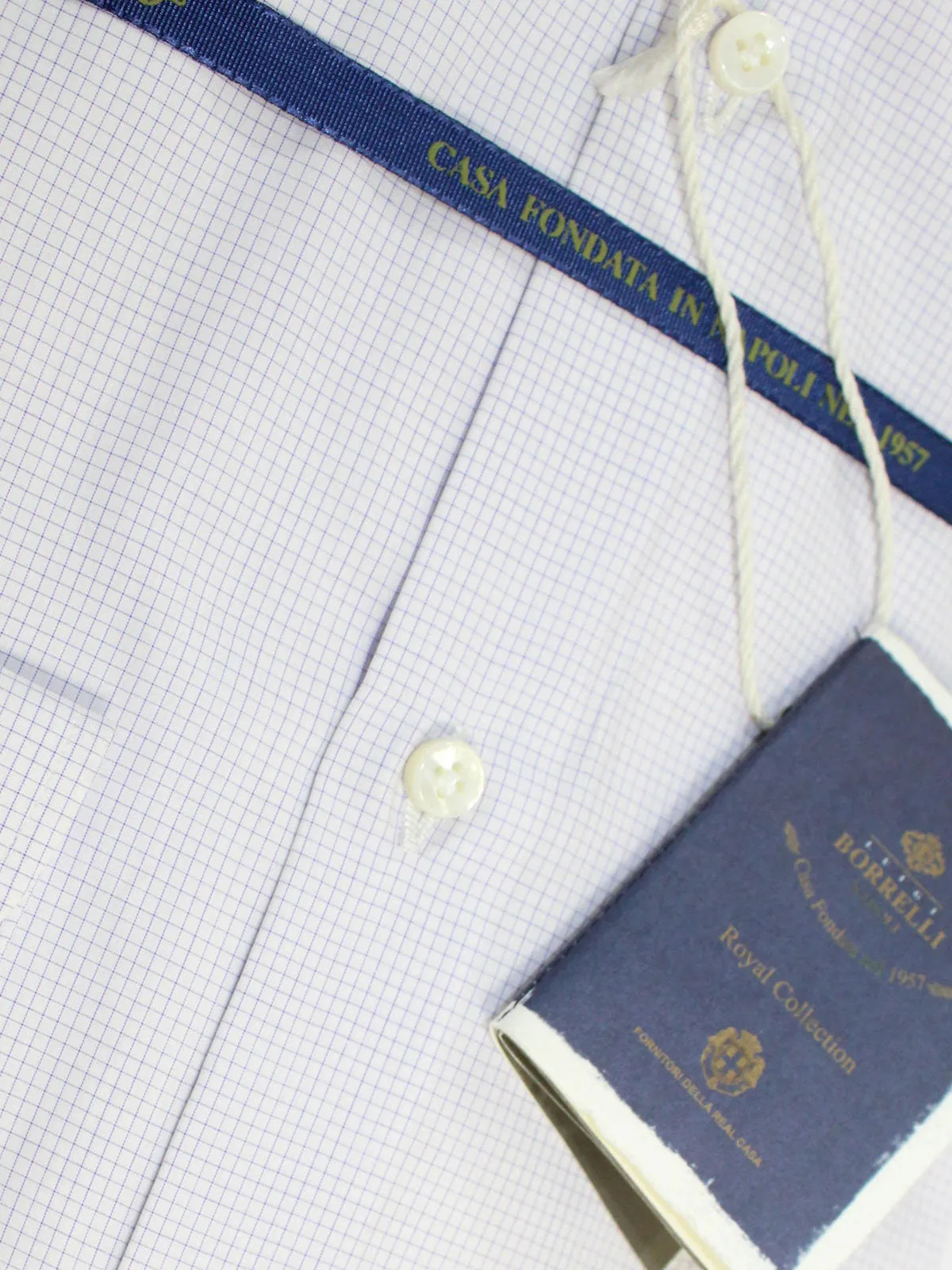 Luigi Borrelli Dress Shirt ROYAL COLLECTION White Purple Micro Check 38 - 15 SALE