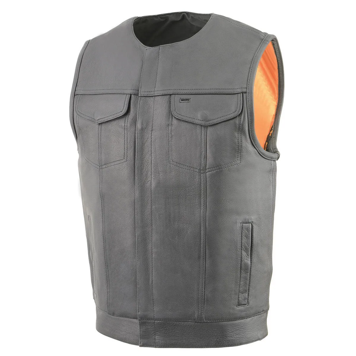 Milwaukee Leather MLM3515 Men's Black Cool-Tec Naked Leather Vest - Club Style Collarless Motorcycle Rider Vest