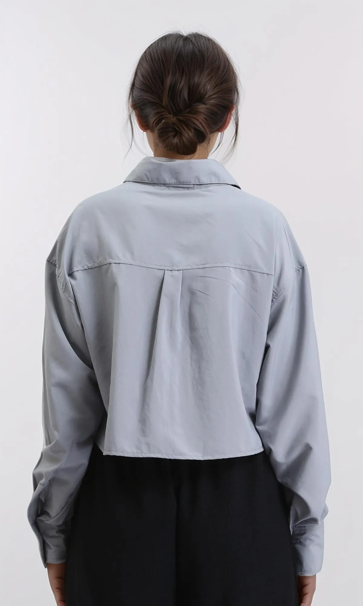 R206376 - Solid Long Sleeves Short Shirt - Medium Grey