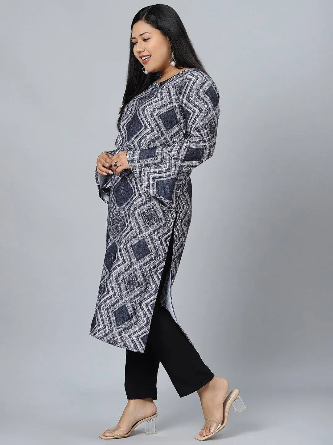 Rayon Black Printed Kurta Palazzo Set