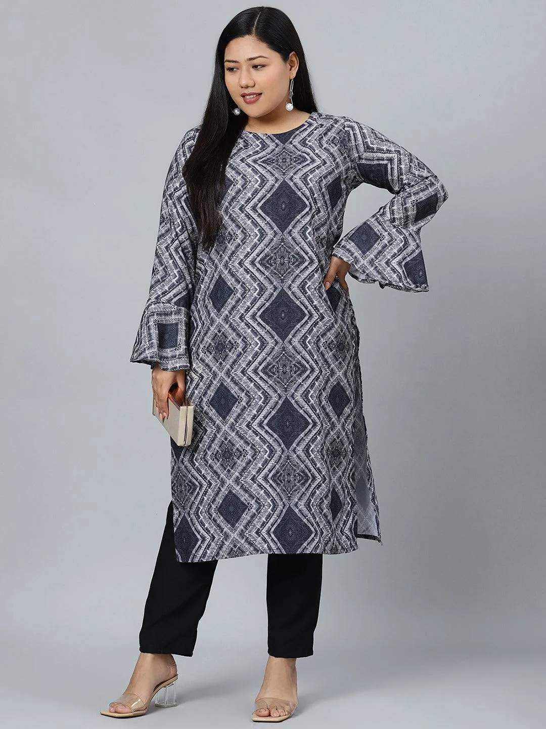 Rayon Black Printed Kurta Palazzo Set