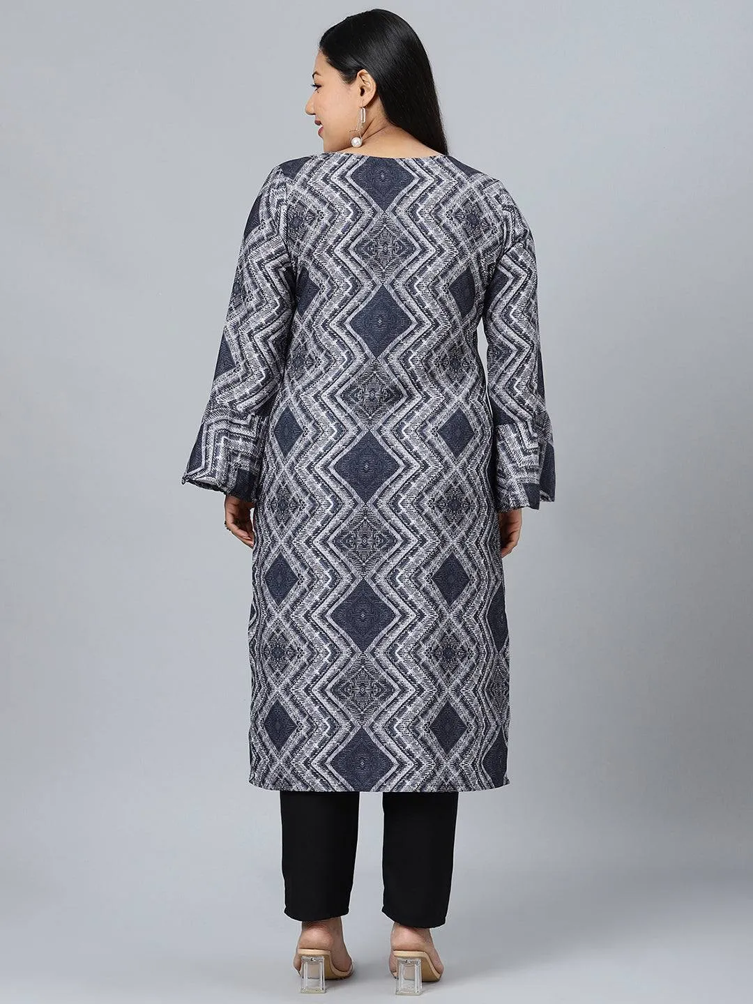 Rayon Black Printed Kurta Palazzo Set