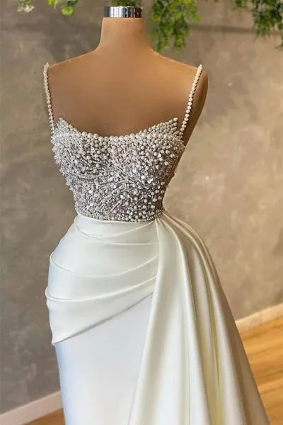 Spaghetti strap mermaid sweetheart sleeveless sequin beaded floor-length Prom dresses