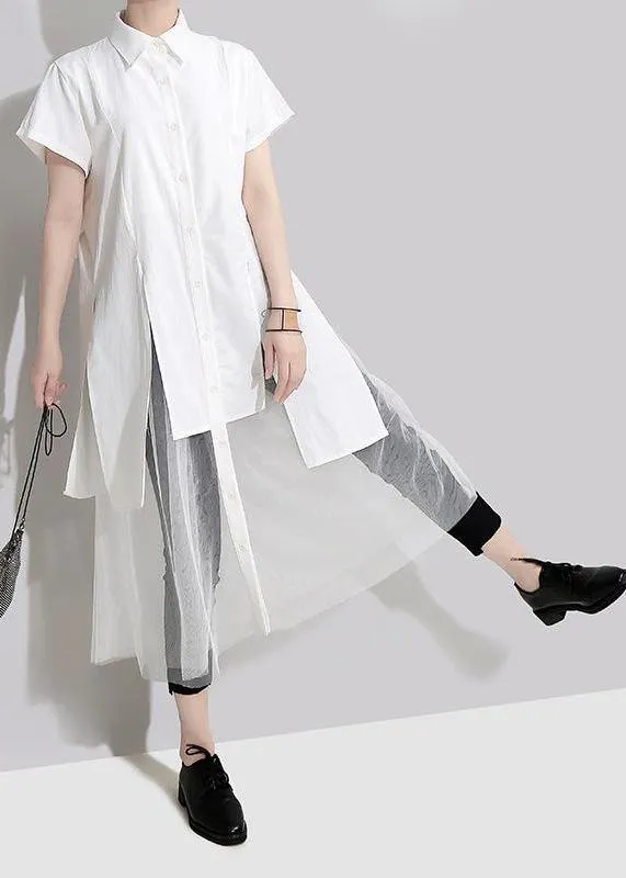 Style Cotton Long Shirts Century Summer Irregular Patchwork Mesh Short Sleeve Dress