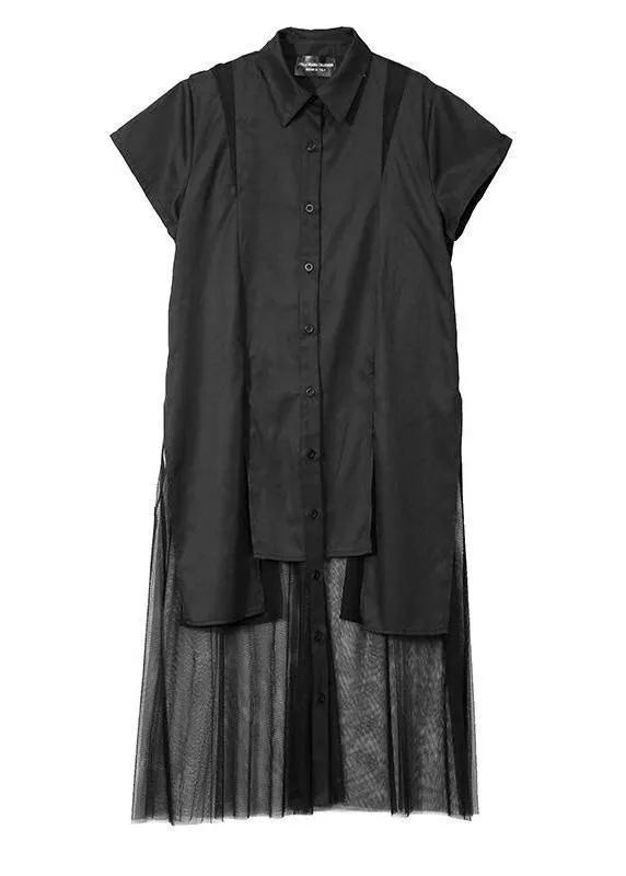 Style Cotton Long Shirts Century Summer Irregular Patchwork Mesh Short Sleeve Dress