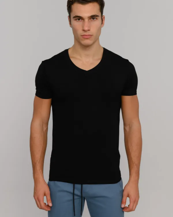 The ESNTL Black V-Neck Tee