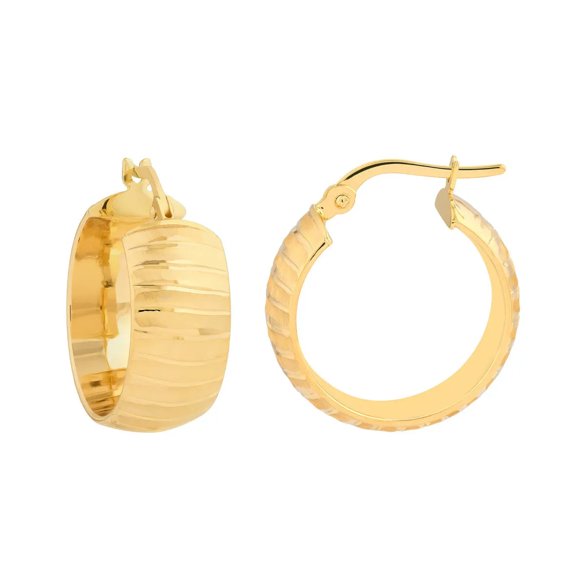 Wide Textured Round Hoop Earrings - 14K Yellow Gold - by Dazyle