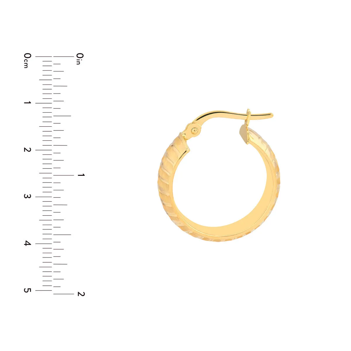 Wide Textured Round Hoop Earrings - 14K Yellow Gold - by Dazyle
