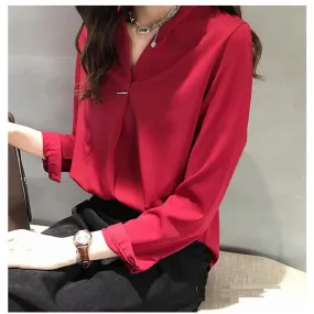 Women's Long Sleeve Solid Color Shirts & Blouses M 596973